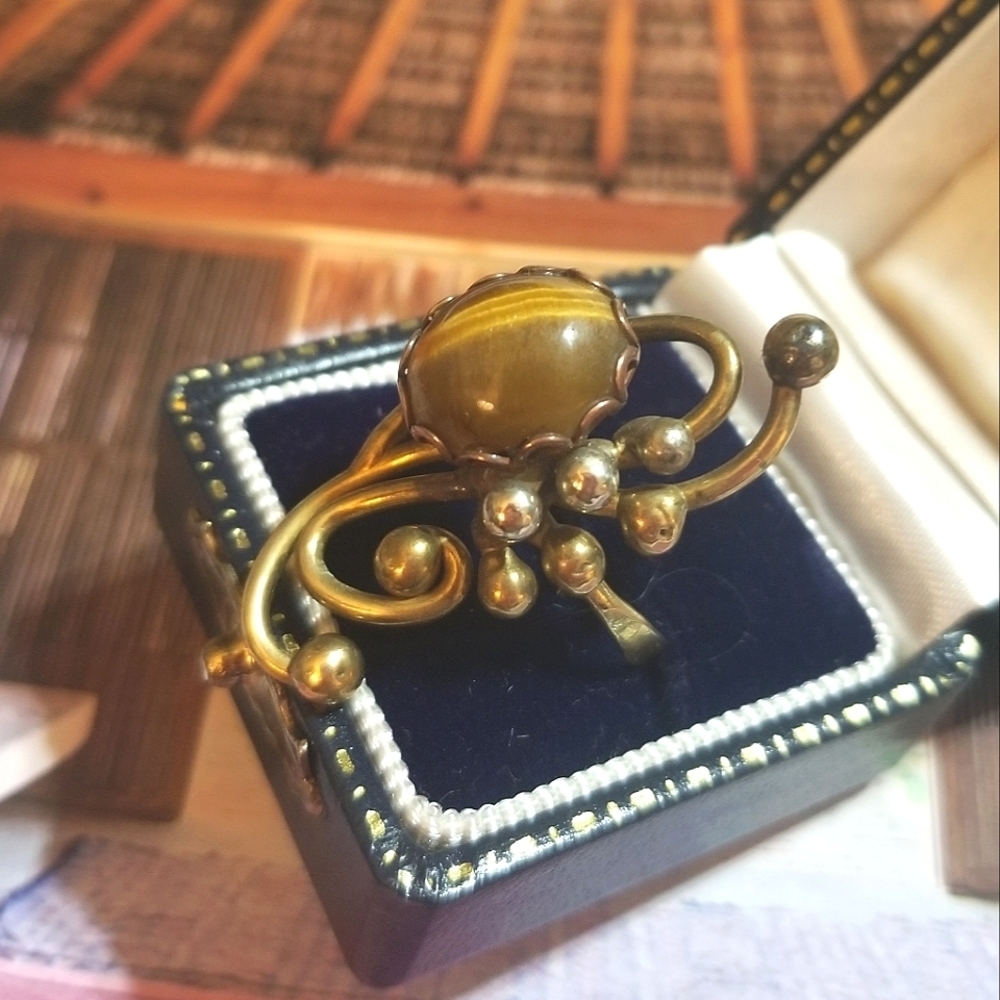 RARE Jack Boyd Brutalist Modernist Bronze Sterling Tiger's Eye Ring - Picture 9 of 10